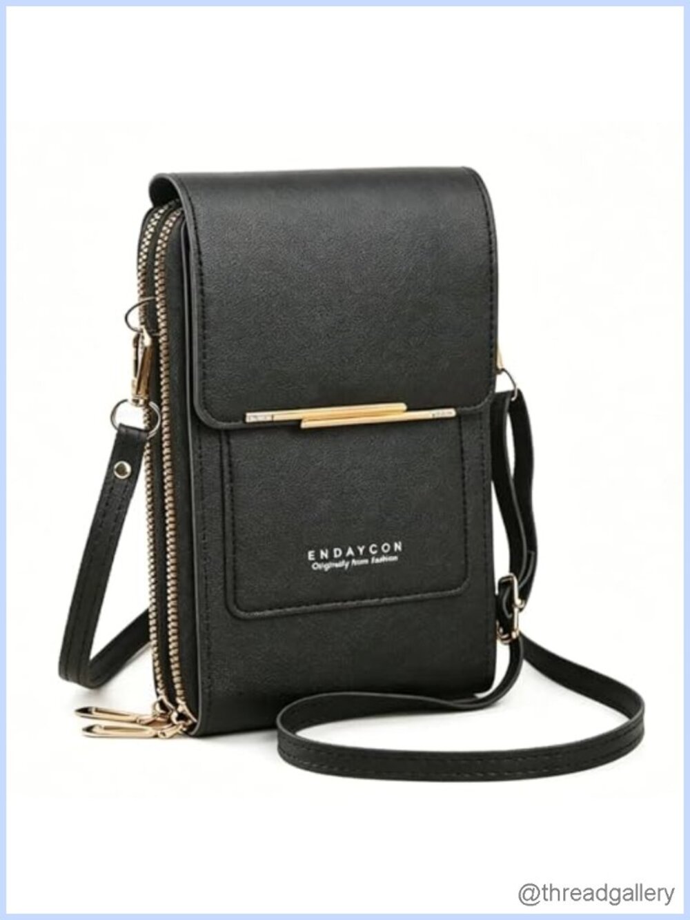 PU Leather Touchscreen Crossbody Phone Bag See-Through Window Dual Zippers Card
